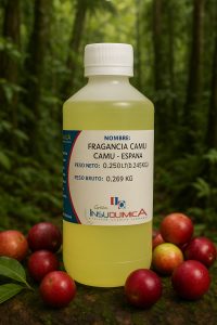 Fragancia Camu camu en fondo exótico y tropical