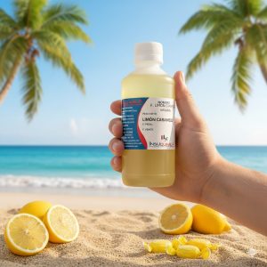 Fragancia limón caramelo de la marca Vasana en fondo ia